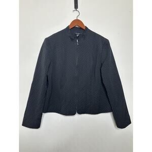 Louben Women 16 Black Zip Front Blazer All Over Raised Embroidered Wool Blend